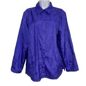 Clothes Womens XL Top Blouse Purple Embroidered Long Sleeve Dressy Career Work